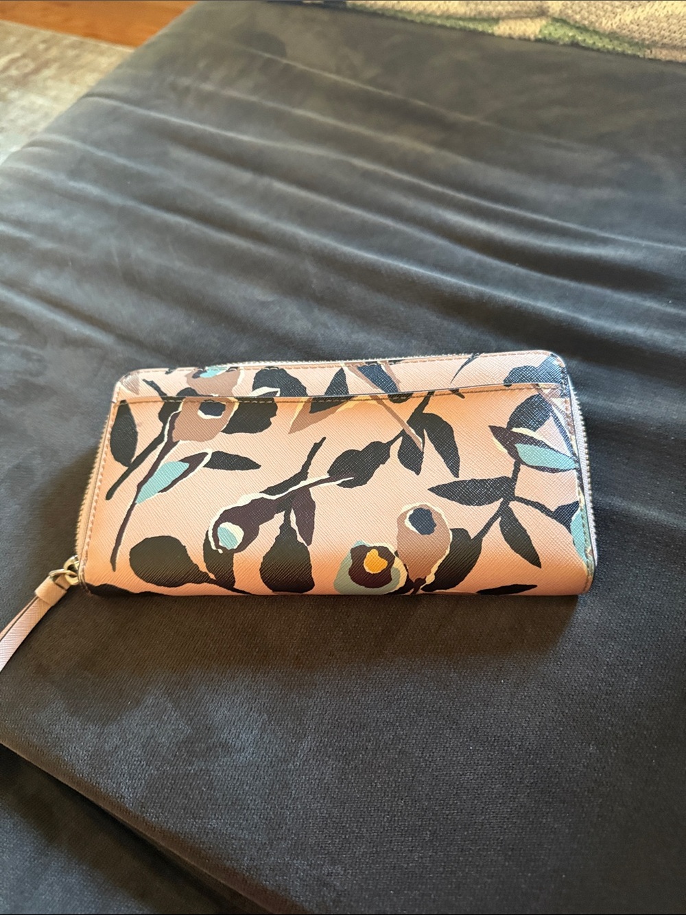 kate spade Floral Zip-Around Wallet in Blush, Navy and Teal Accents - Picture 4 of 4